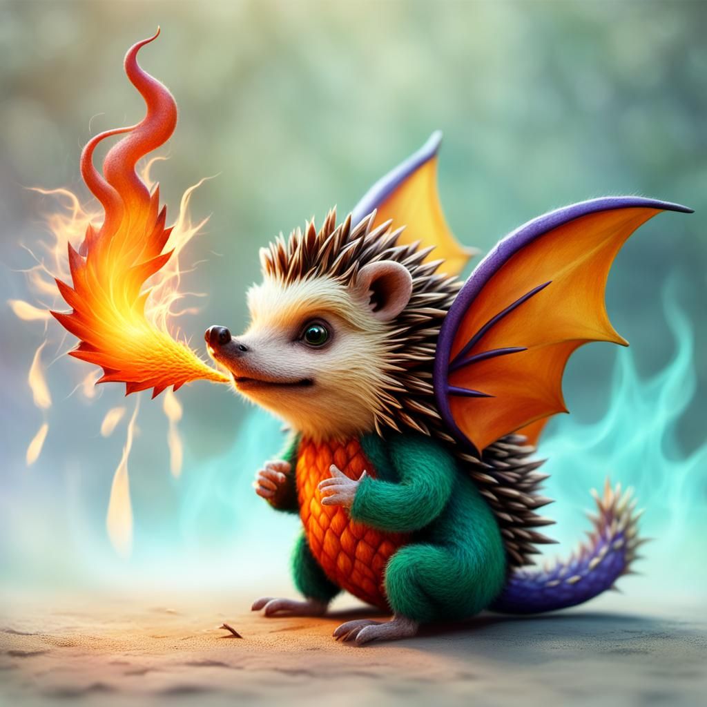 Fire-Breathing Hedgehog Dragon in Whimsical Illustration