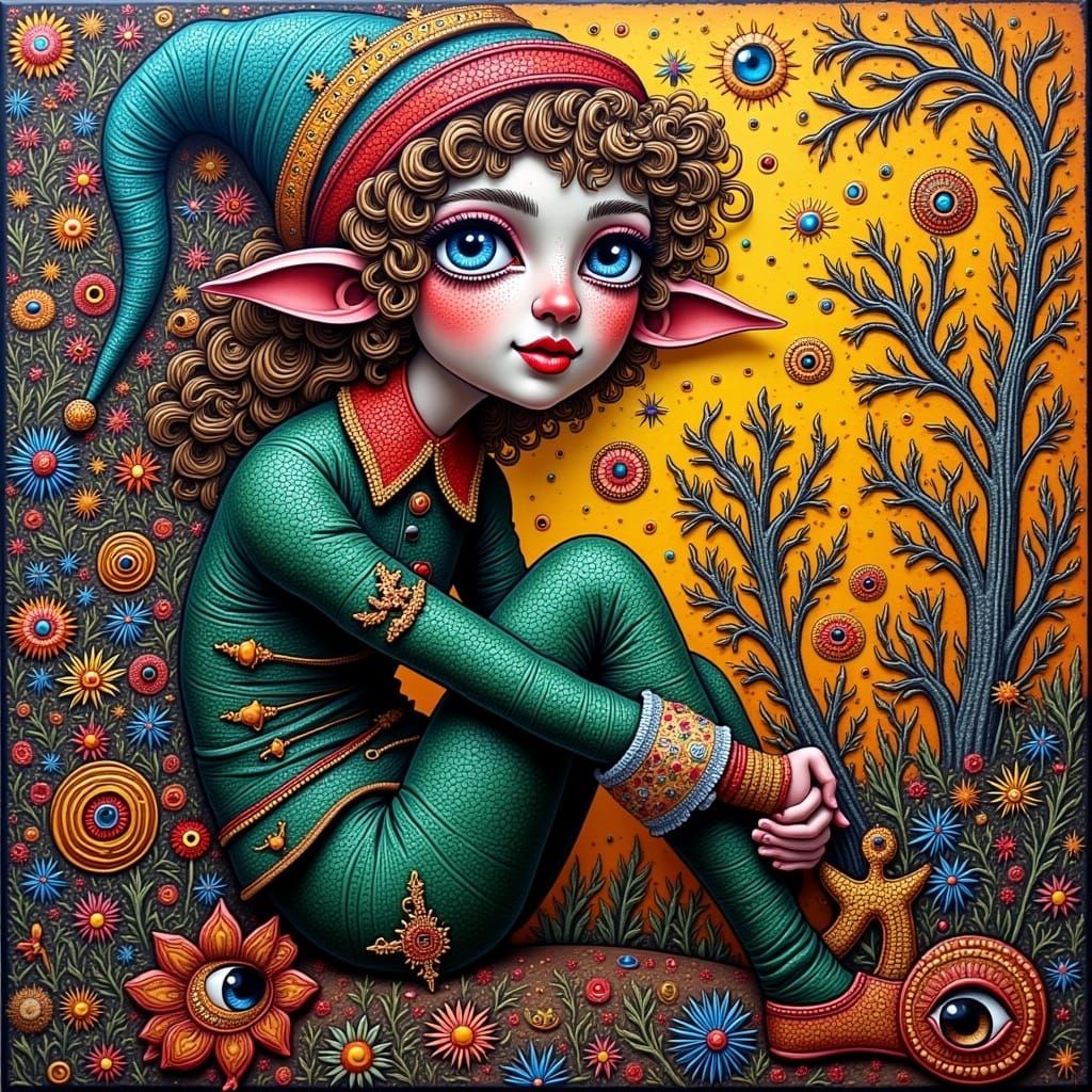 Whimsical Christmas Elf in Baroque Surrealist Style