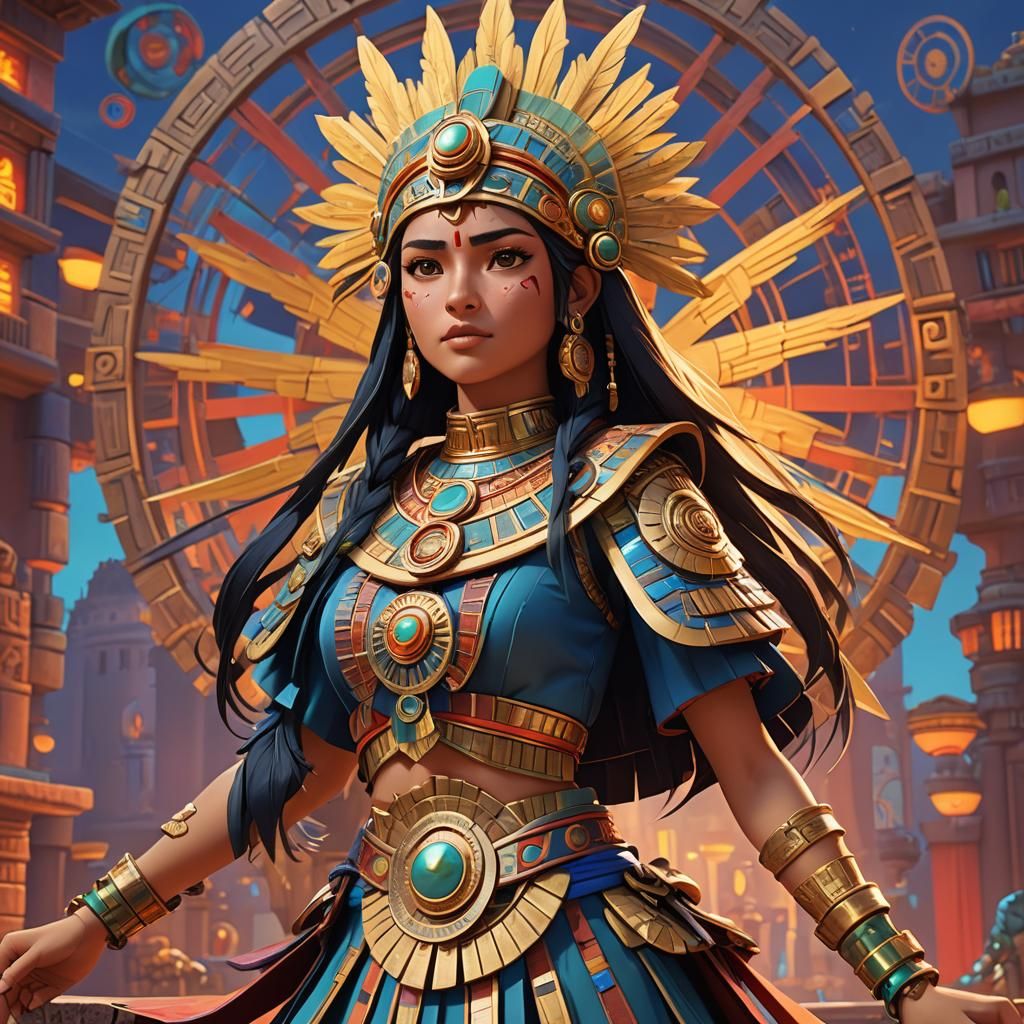 Anime Manga Girl in Tenochtitlan: 3D Digital Art