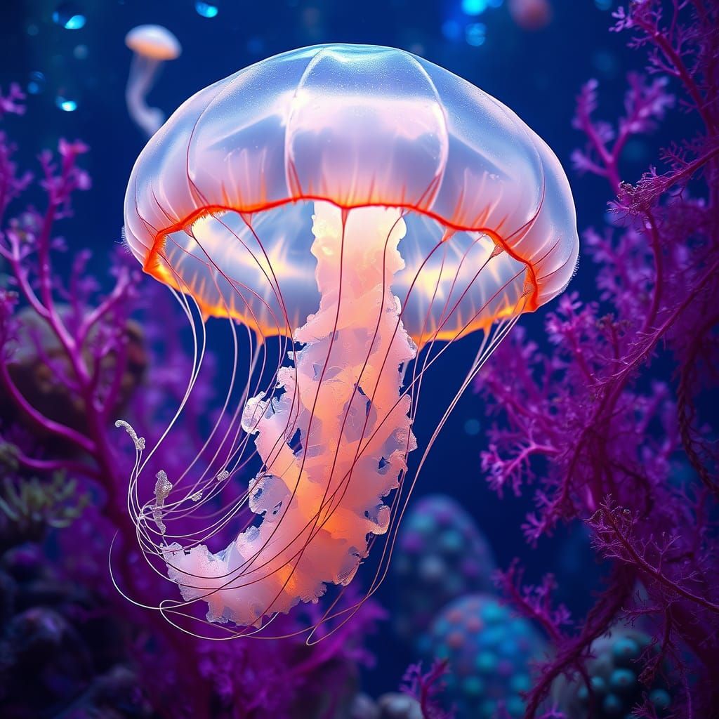 Glowing Jellyfish in Iridescent Underwater Scene
