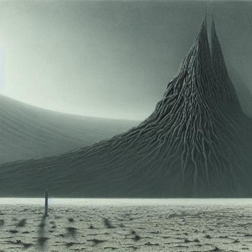 Bleak Desert Landscape with Black Tree: Surrealist Art