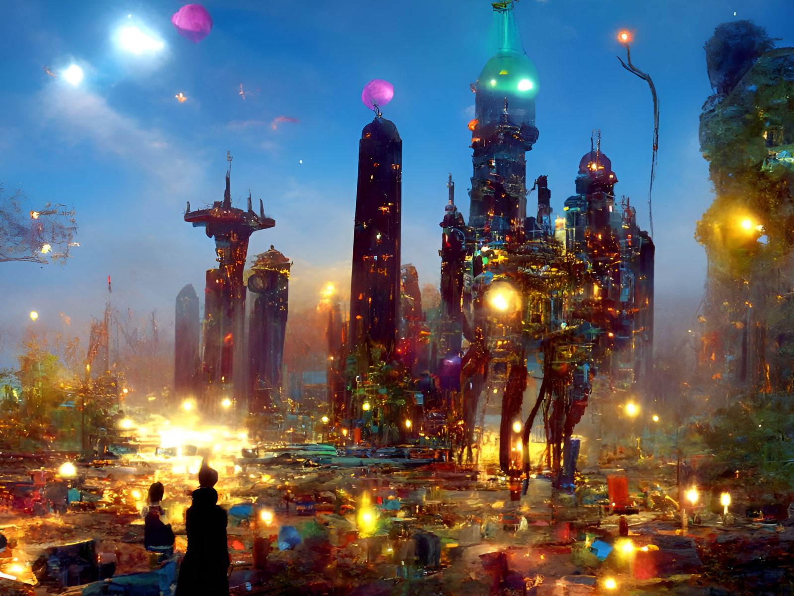 Futuristic Robotic Cityscape: Expressionist Digital Illustra...