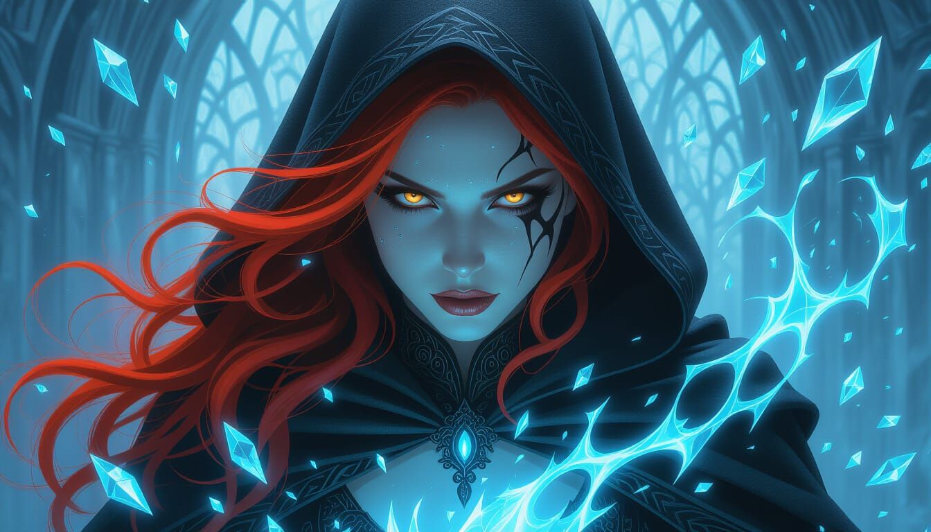 Mesmerizing Gothic Sorceress with Bioluminescent Shards