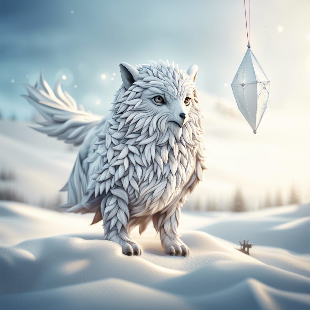 Winter, an animal kite made of snow, perfect composition, be...