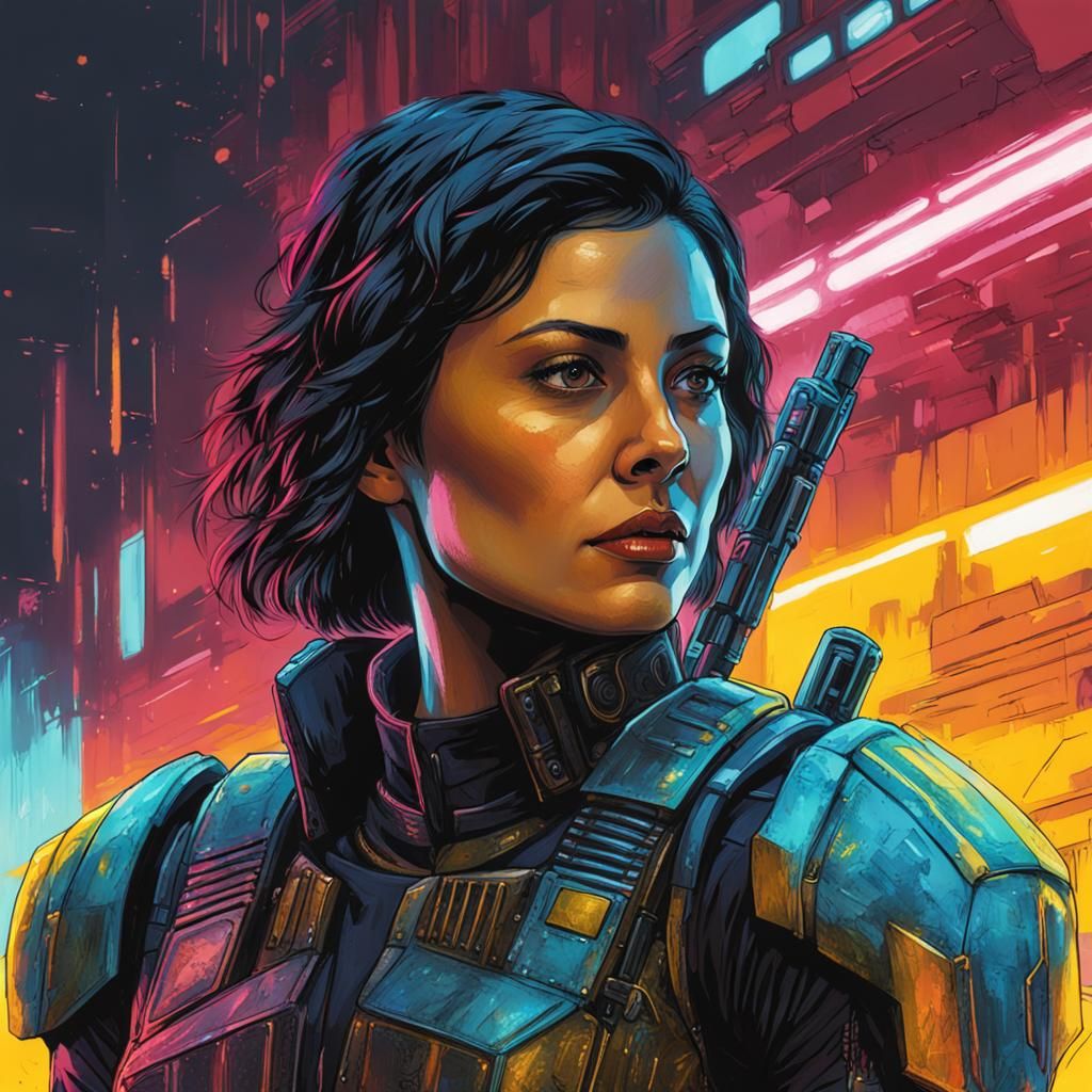 Cyberpunk Portrait of Woman in Futuristic Armor