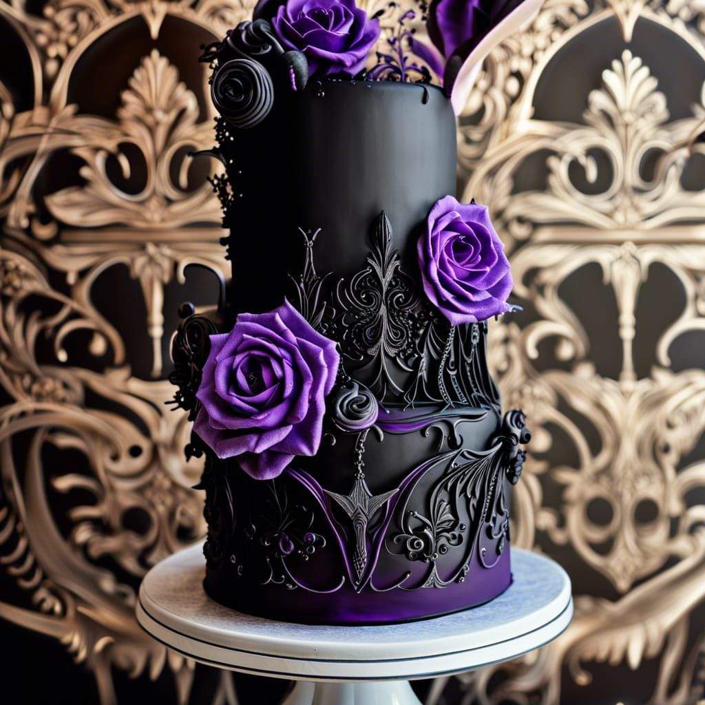 Ethereal black gothic cake with purple accents& ethereal vib...