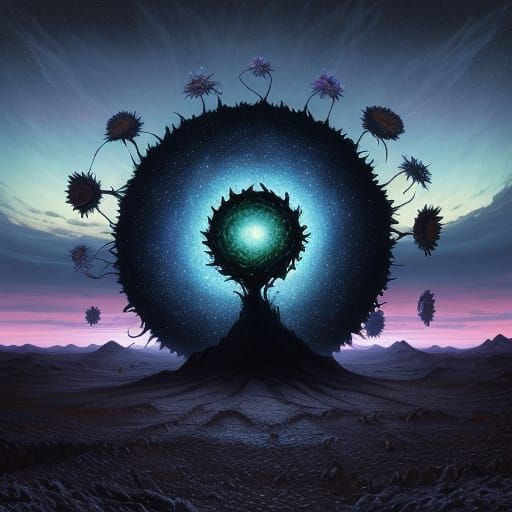 Surreal Giant Sunflower in Alien Landscape