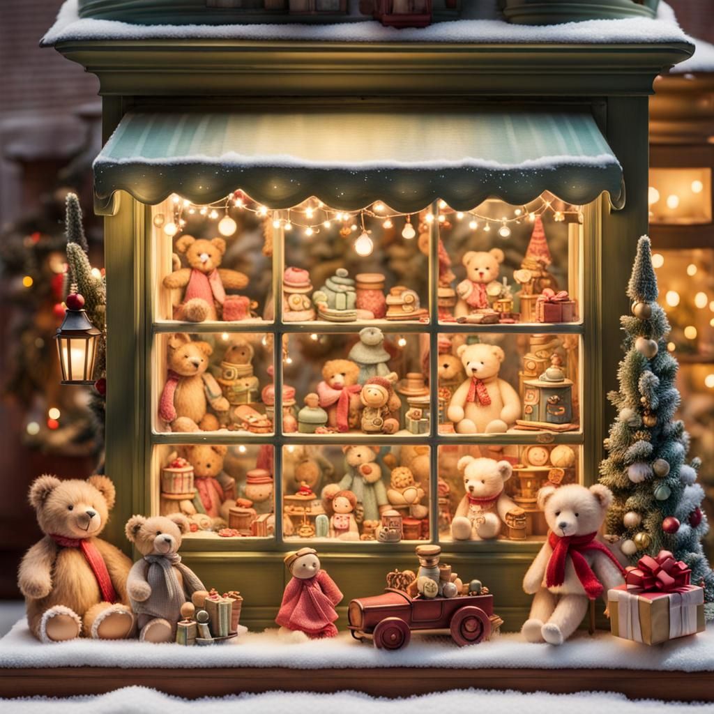 Whimsical Toy Shop Window in Watercolor Style