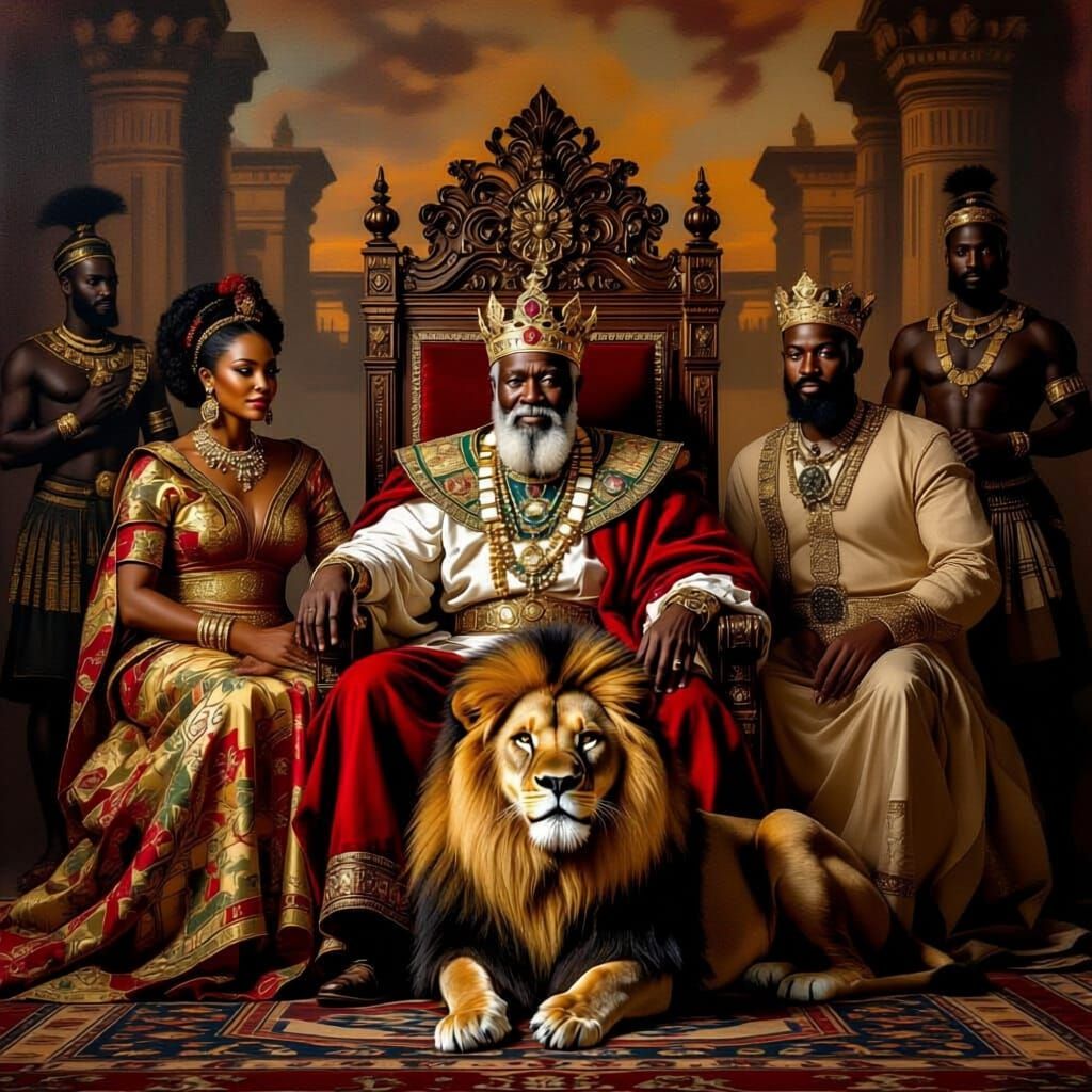 East African Royal Family Portrait with Lion