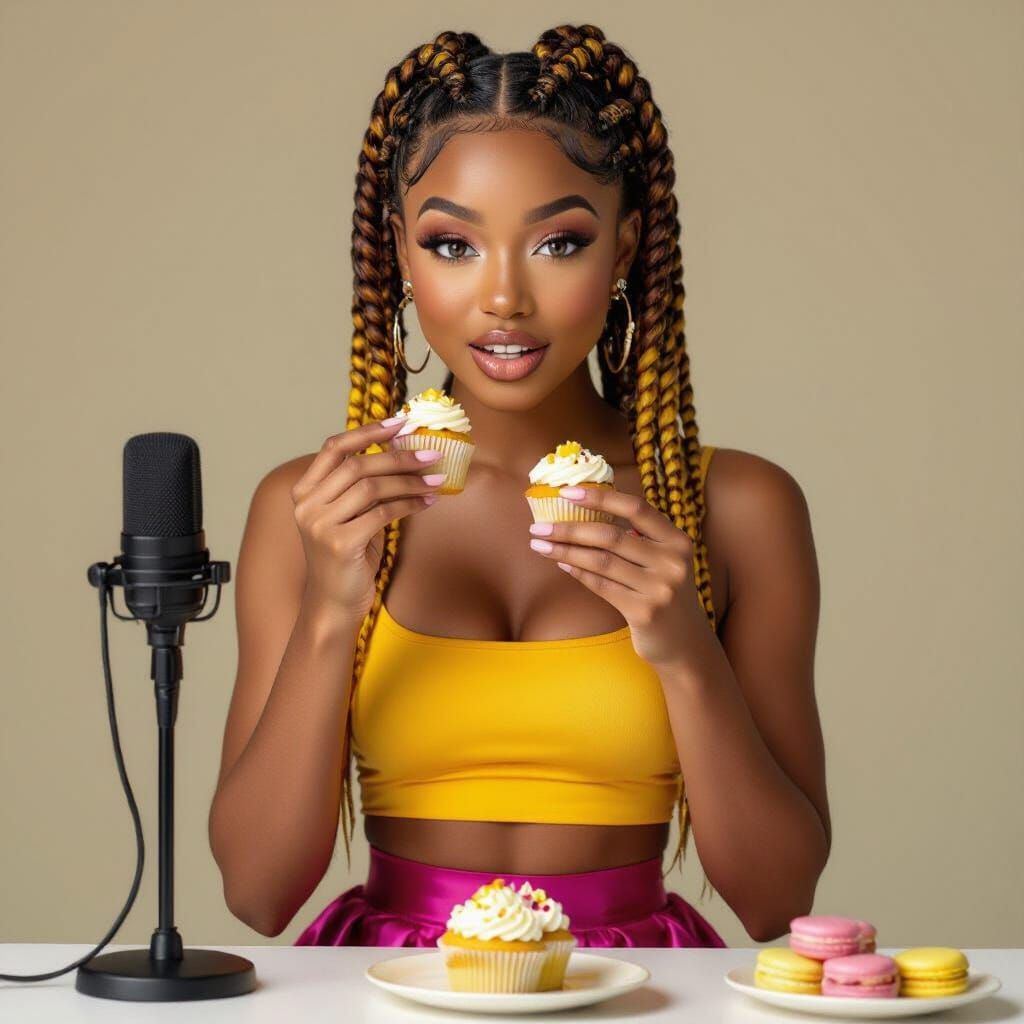 Talia Tate ASMR Influencer Eating Cupcakes, Photorealistic