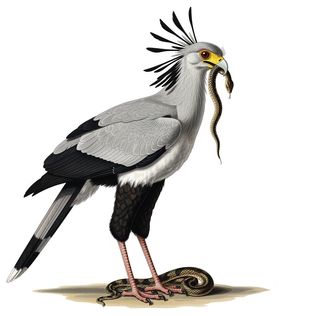 Regal Secretarybird with Snake in Detailed Realism