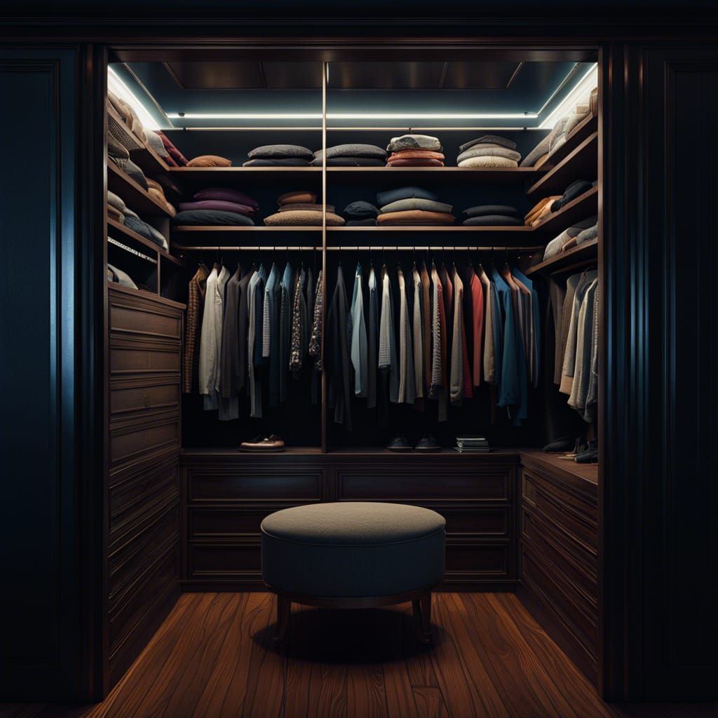 Hyperrealistic Closet Interior in Gouache Watercolor Style