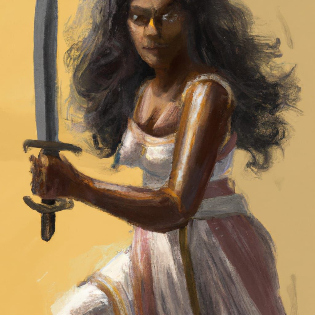 Dark-Skinned Barbarian Ready for Attack, Watercolour Style