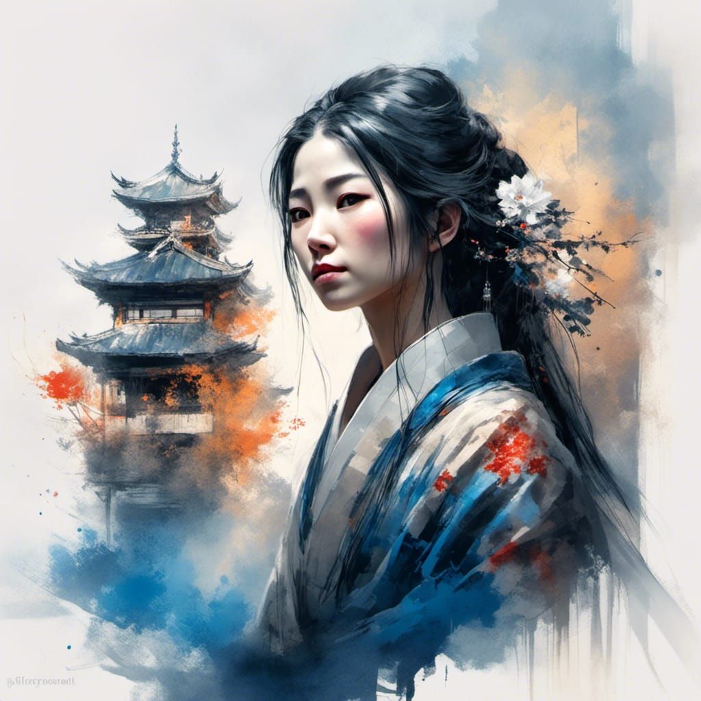 water painting japan lady