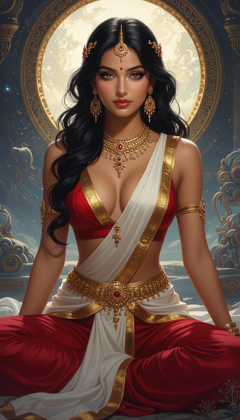 Voluptuous Indian Apsara in Dreamlike Celestial Realm
