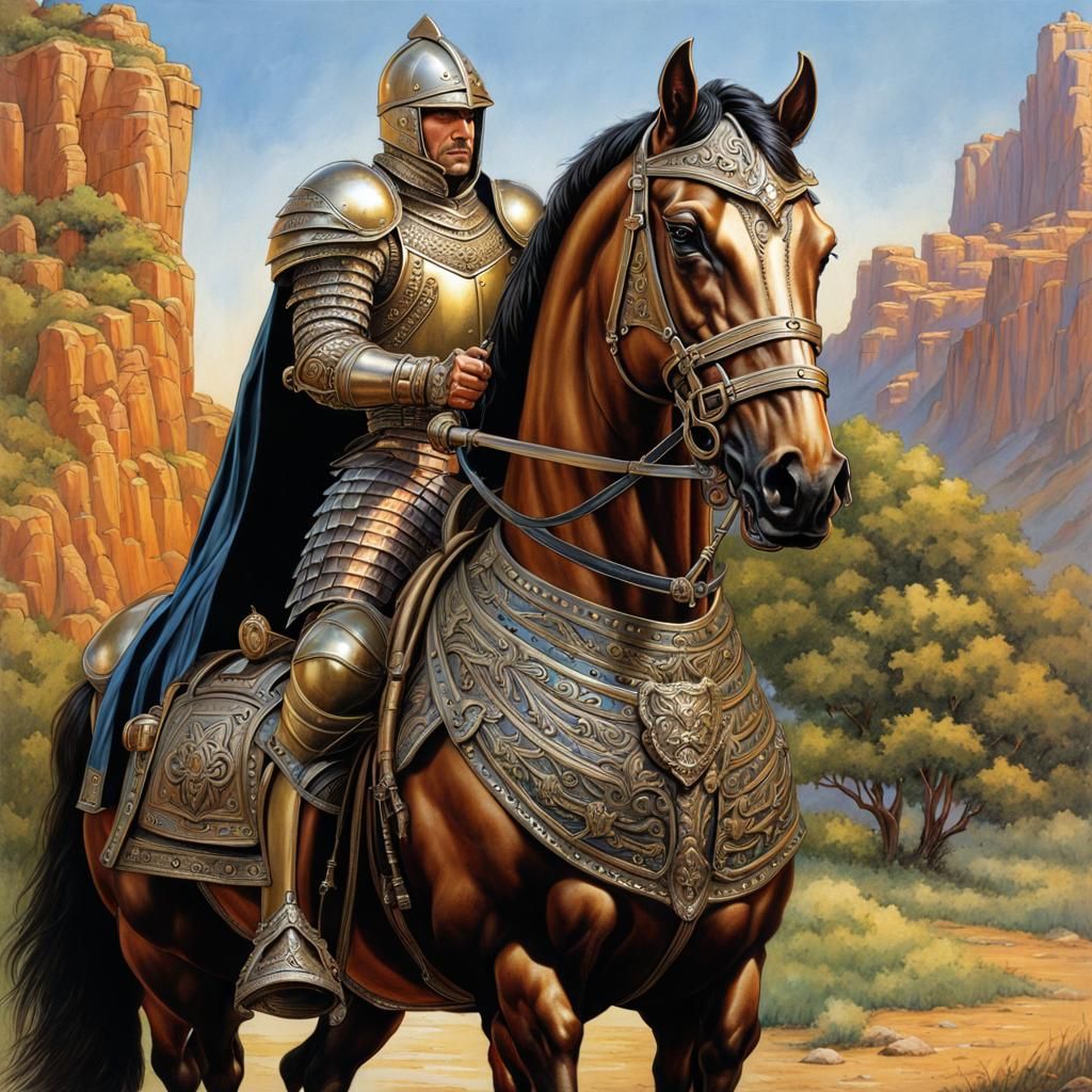 Knight in Bronze Armor on Bronze Horse