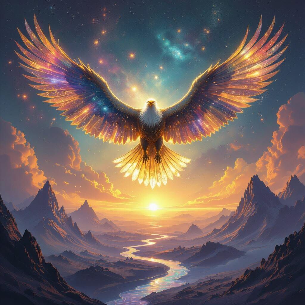 Cosmic Eagle Soars Over Alien World in Epic Fantasy Style