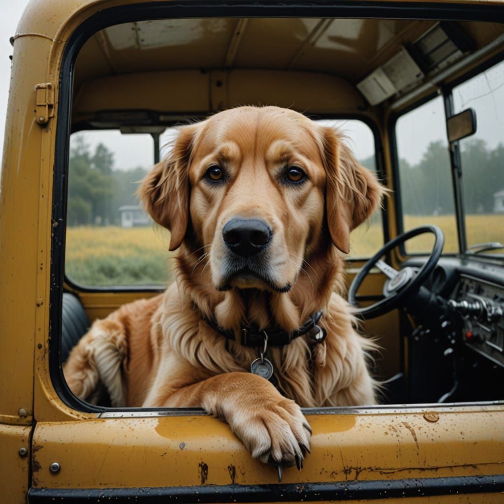 Golden Retriever Bus Driver in Hyper-Realistic Detail