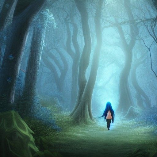 Blue Genasi Walks Through Haunted Forest