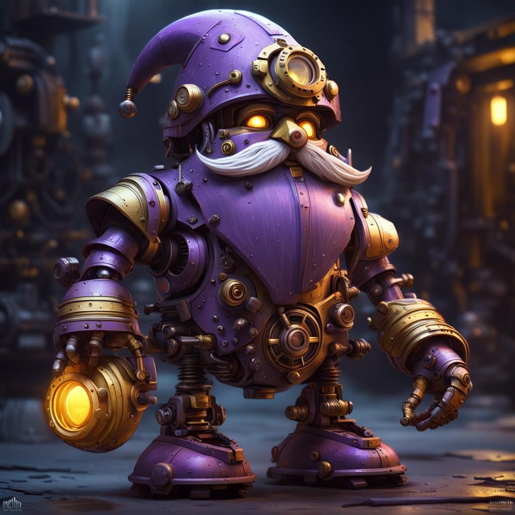 Mechanical Toy Gnome Robot in Dark Fantasy Style