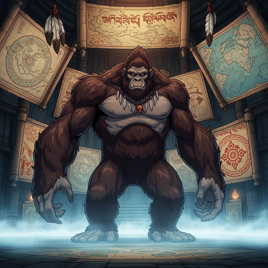 Gigantic Sasquatch Keeper of Ancient Maps in Misty Cavern