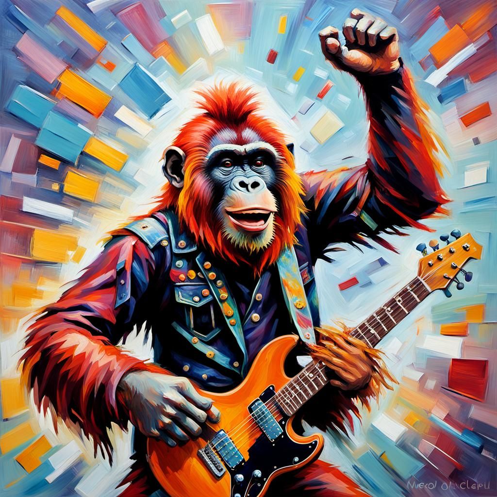 Punk Orangutan Guitarist in Expressionist Oil Painting