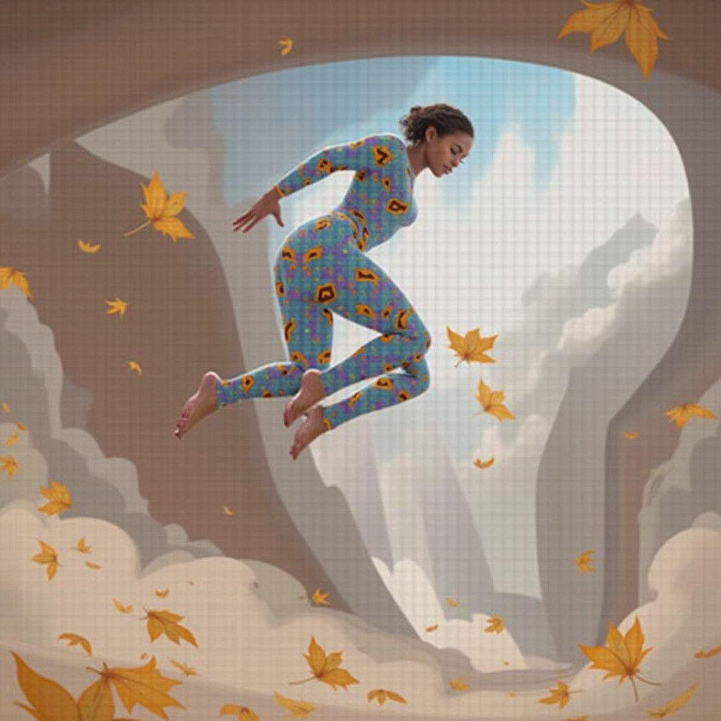 Woman in Autumn Leaves: Cubist Art Deco Style