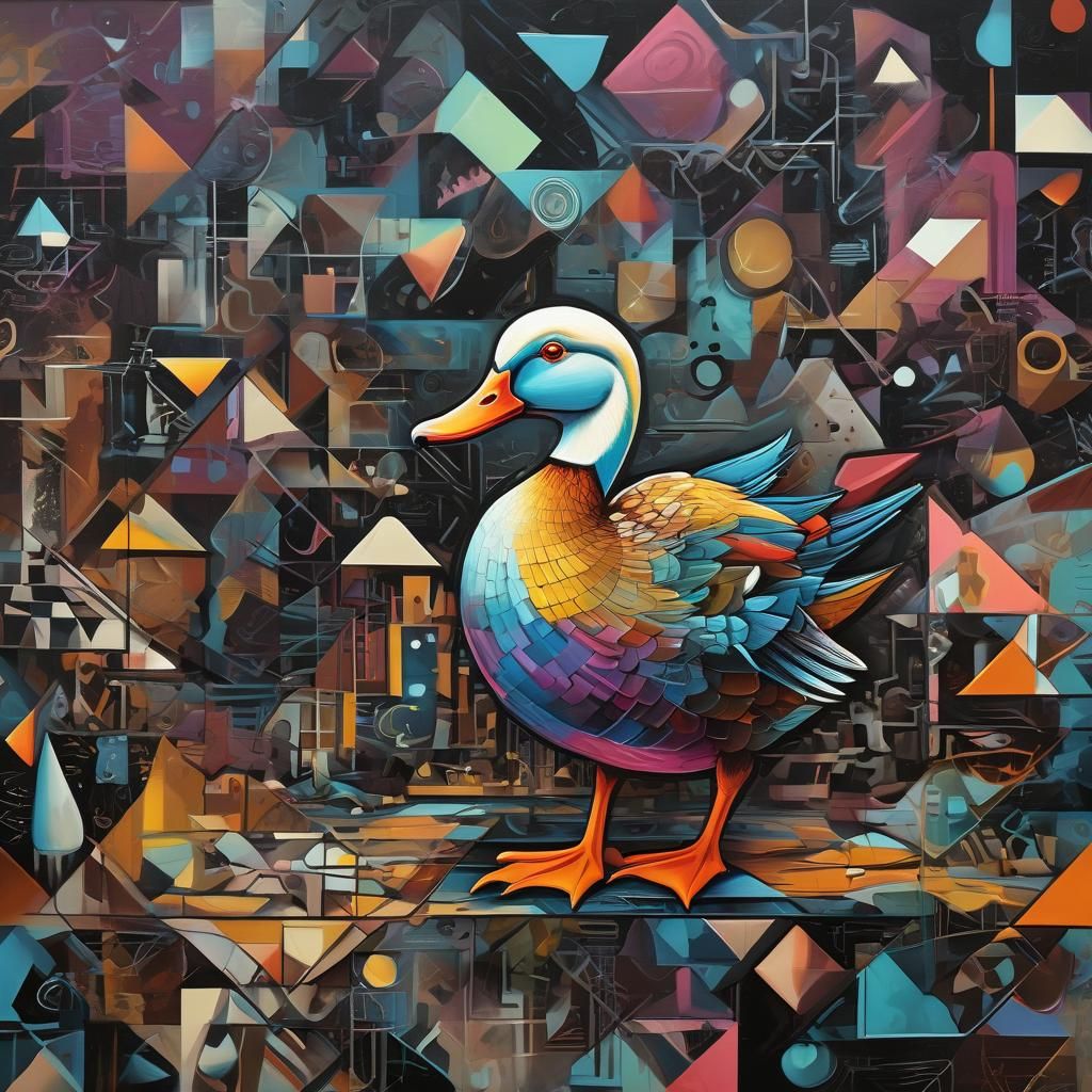 Cubist Duckling in Abstract Geometric World