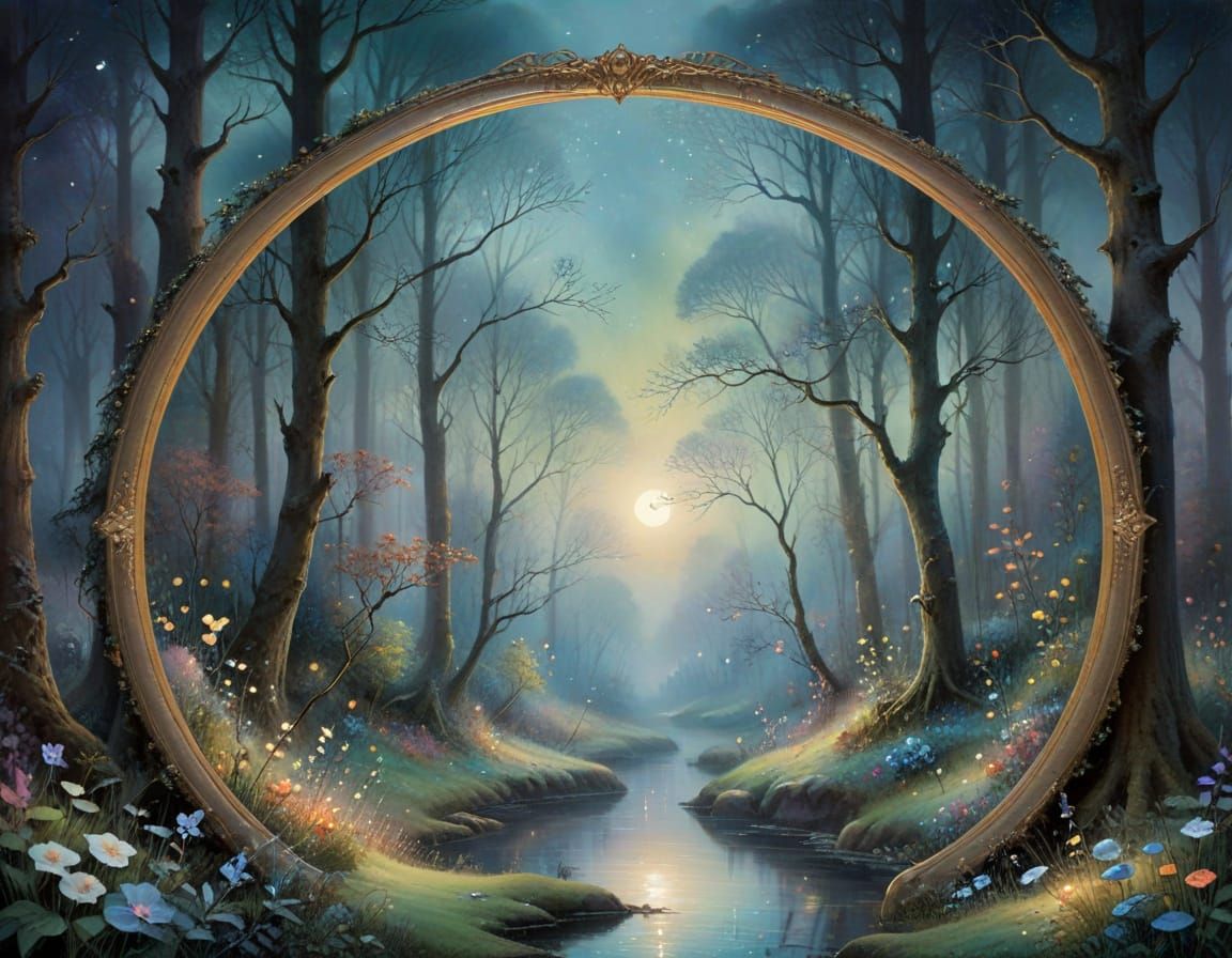 Mystical Moonlit Forest in Soft Winter Watercolors