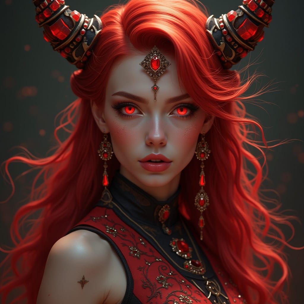 Fiery Redhead Goddess in Futuristic Attire