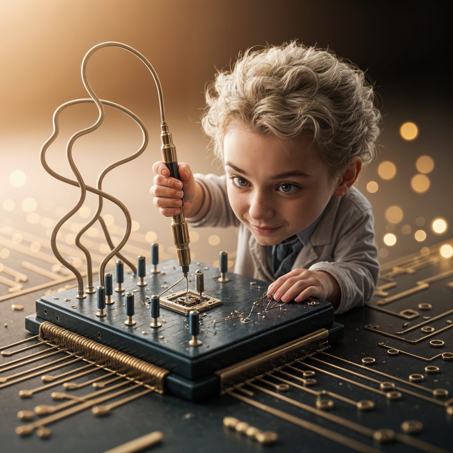 Miniature Professor Tinkers with IC Chip in Whimsical Surrea...