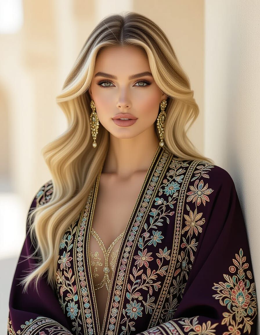 Regal Blonde in Luxurious Modern Abaya