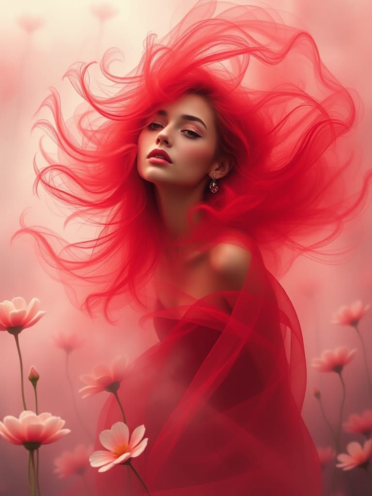 Red flower woman