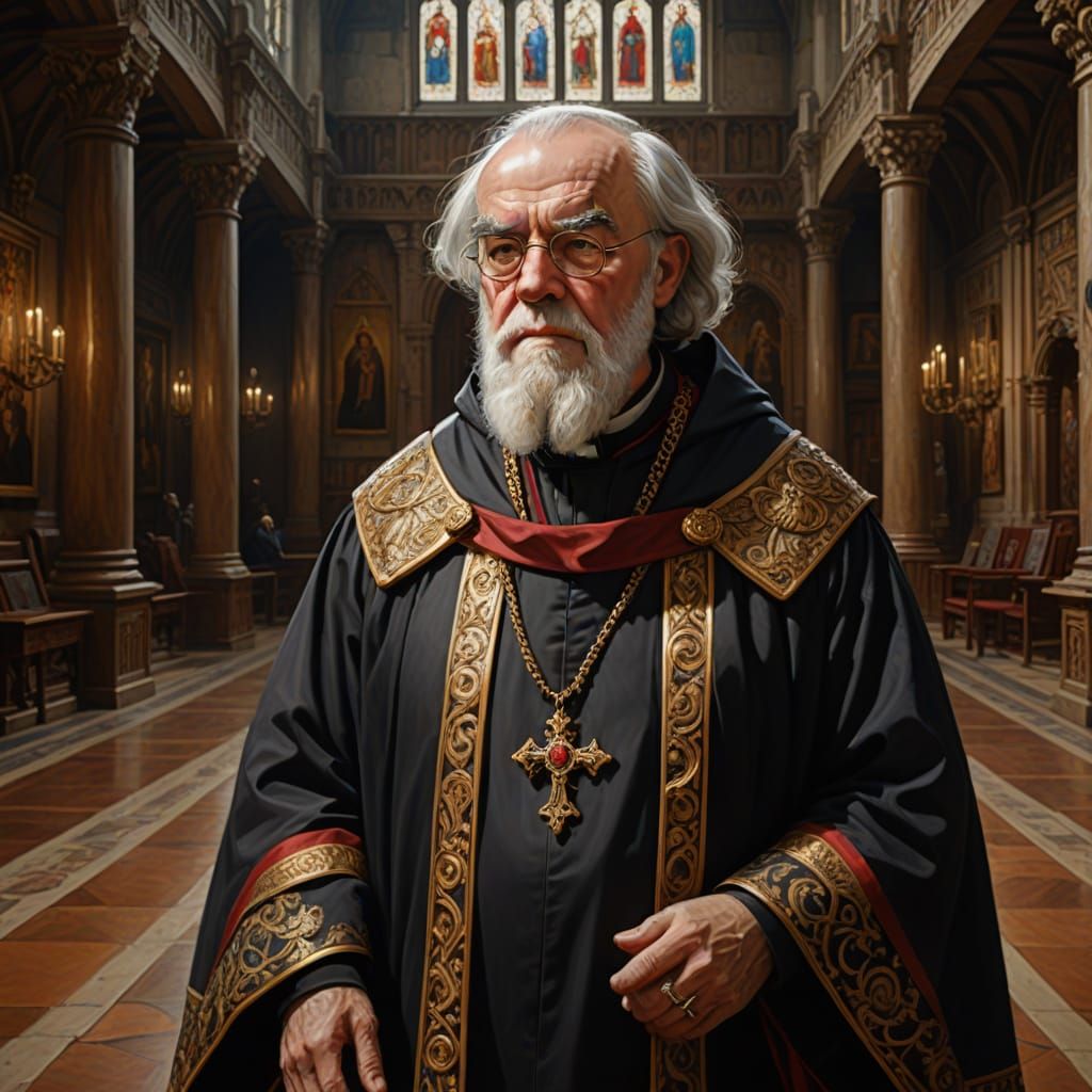 Archbishop Rowan Williams in Ornate Hall Oil Painting