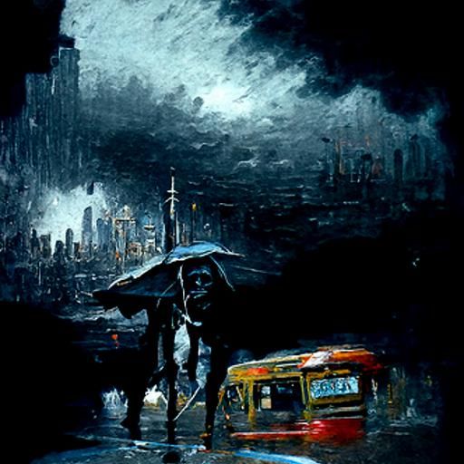 Gloomy Cityscape in Oil Painting Style