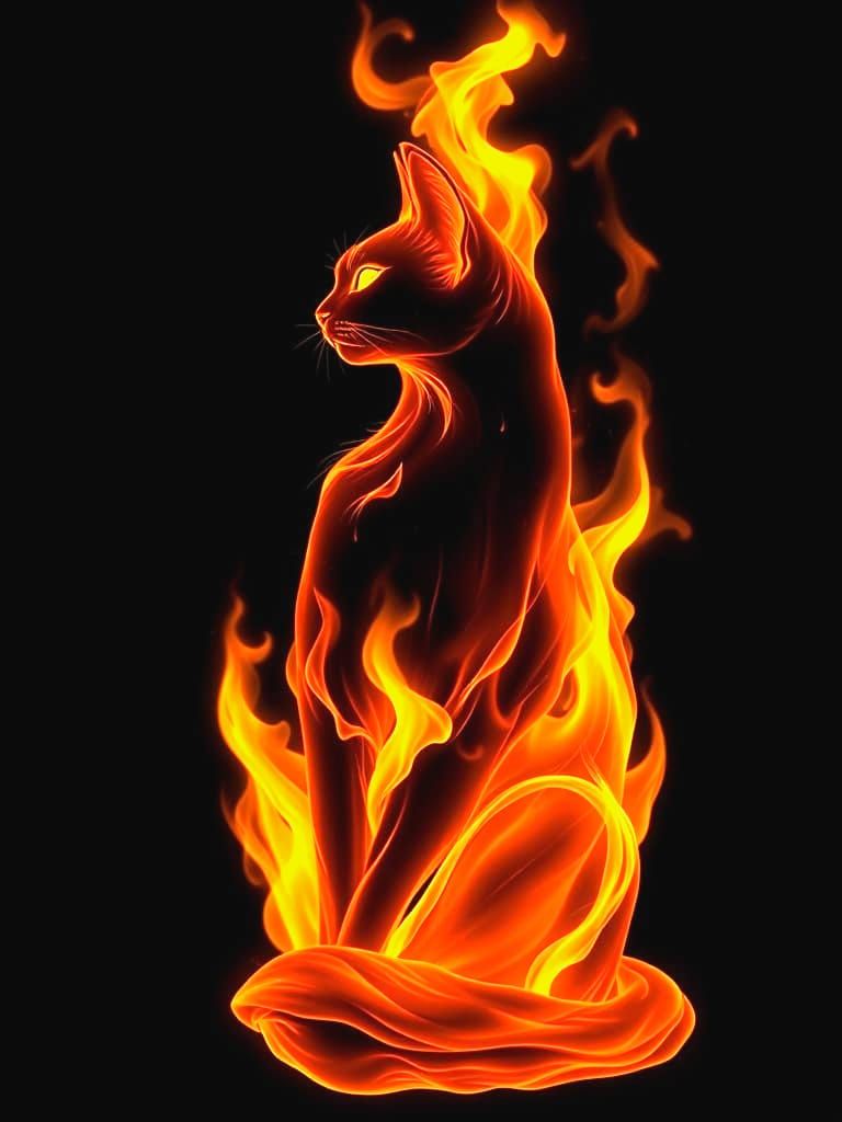 Hyperrealistic Flames Form Elegant Cat