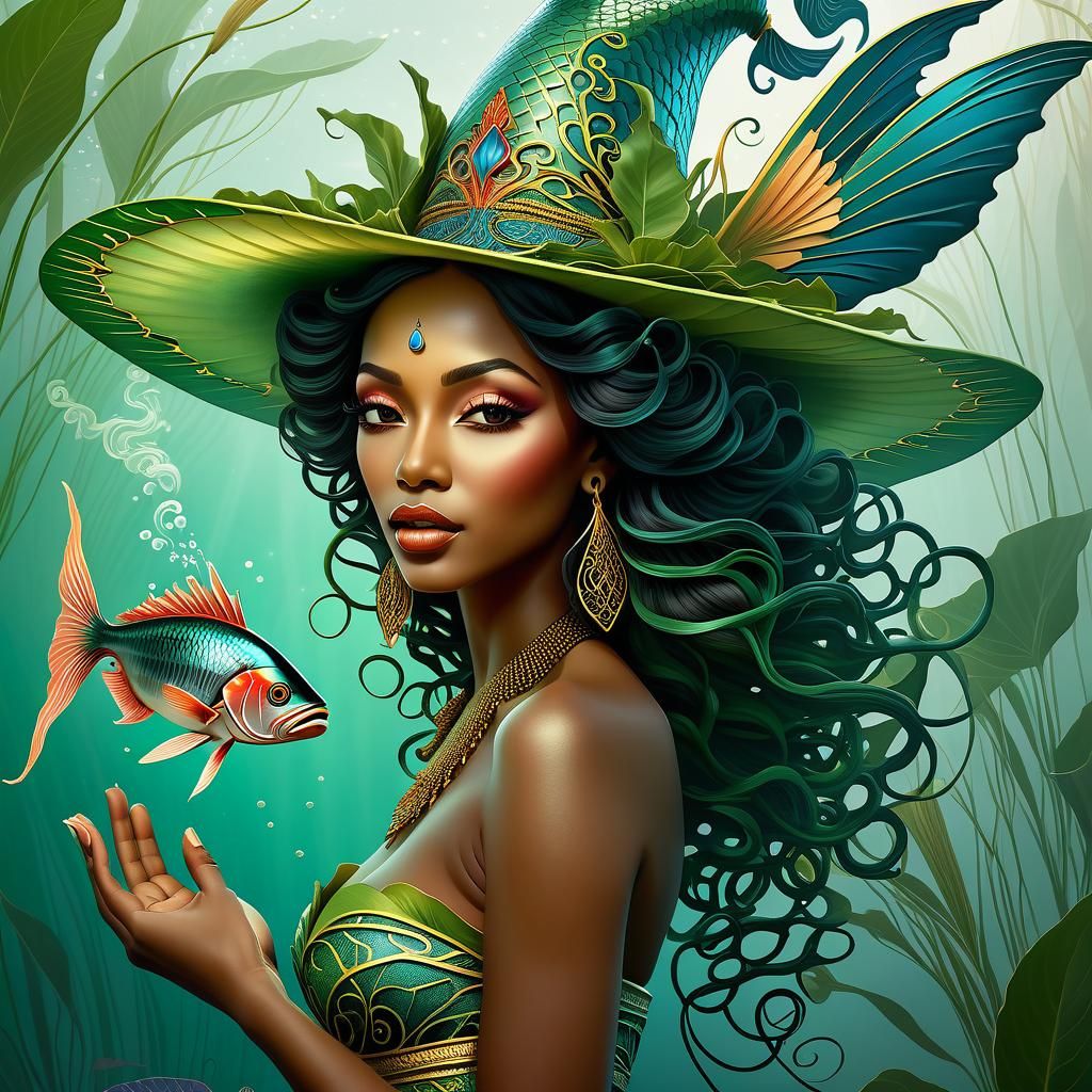 Water Fairy with Coral Hat in Kinetic Style