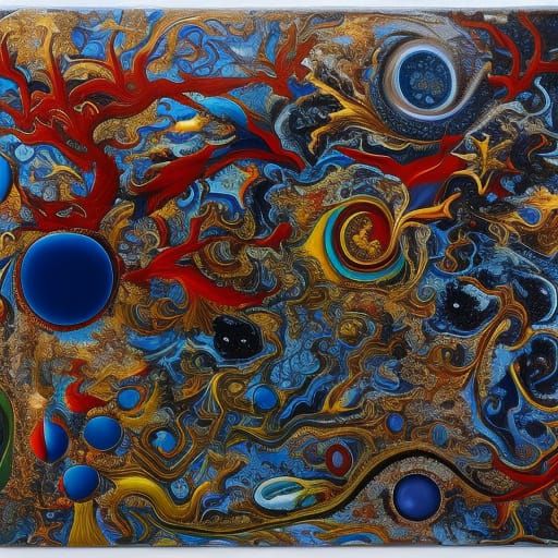 Surreal Seascape with Jewels in Abstract Style