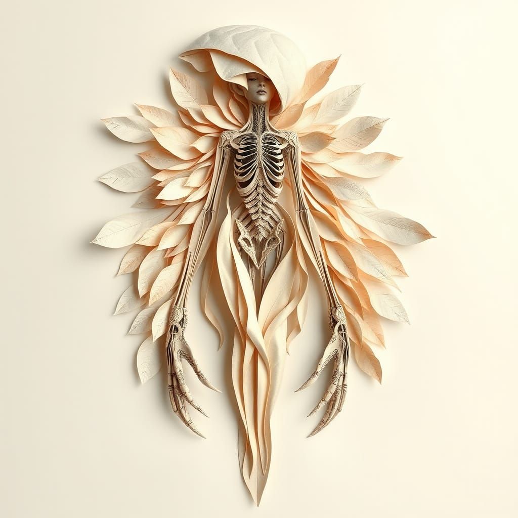 Ethereal Paper Alien Sculpture in Surrealist Style