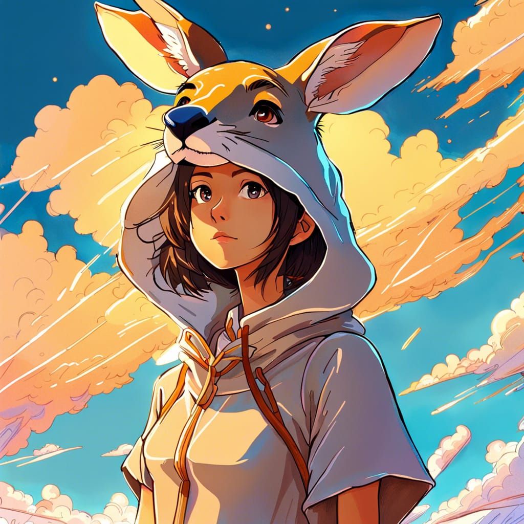 Girl in Kangaroo Costume in Anime Style