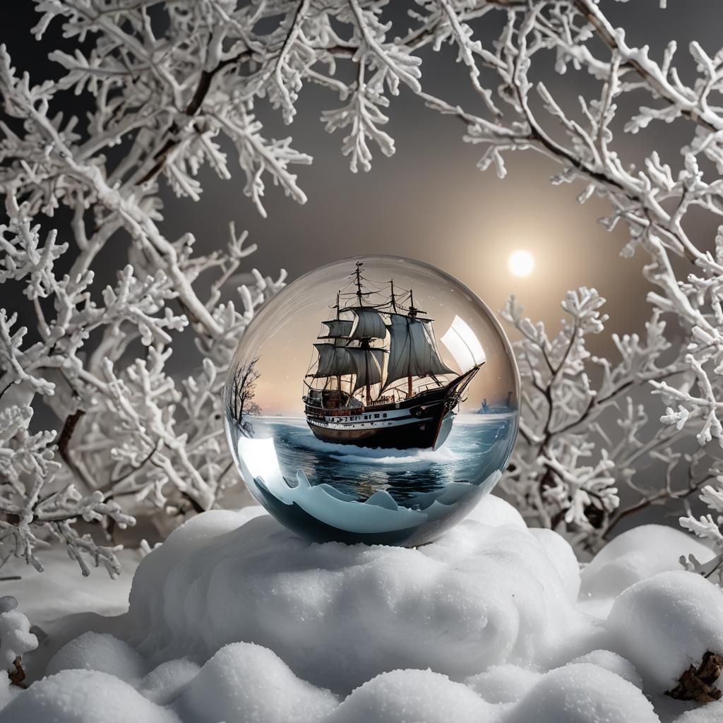 Art Deco Snow Globe with Cruise Ship