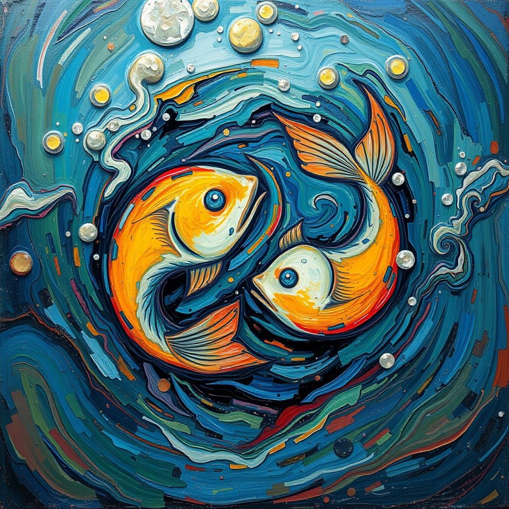 Ethereal Pisces Zodiac in Neo-Expressionist Oil Painting