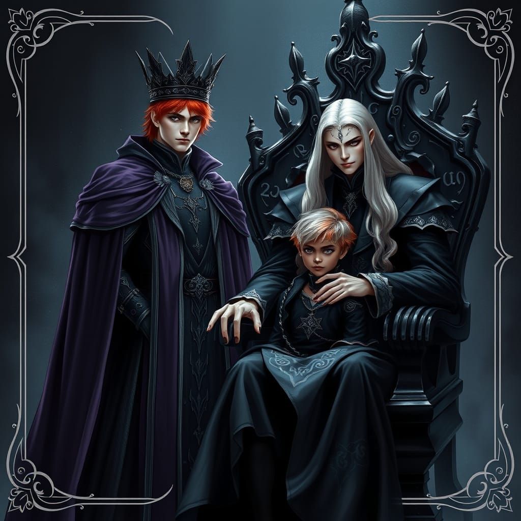 Regal Figures in Somber Magical Scene