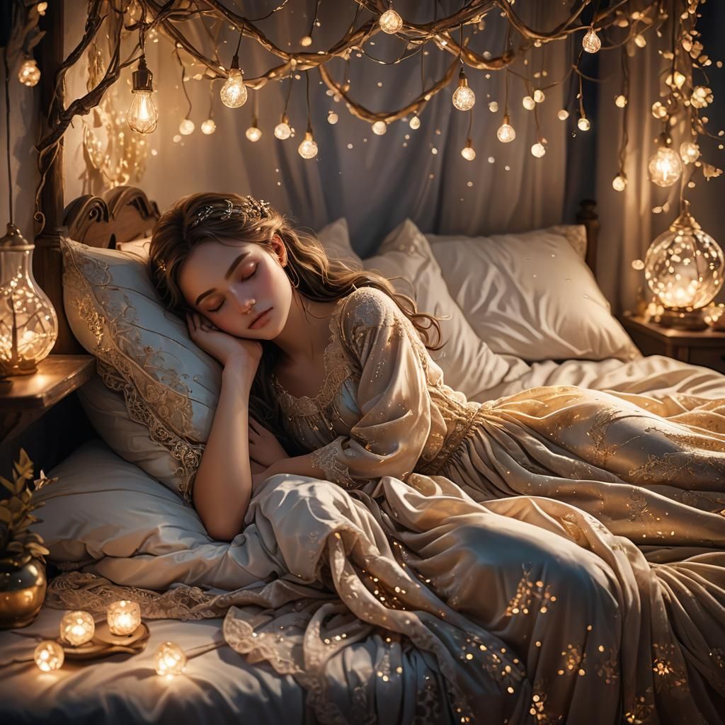 Sleeping Girl in Nightgown: Fantasy Concept Art