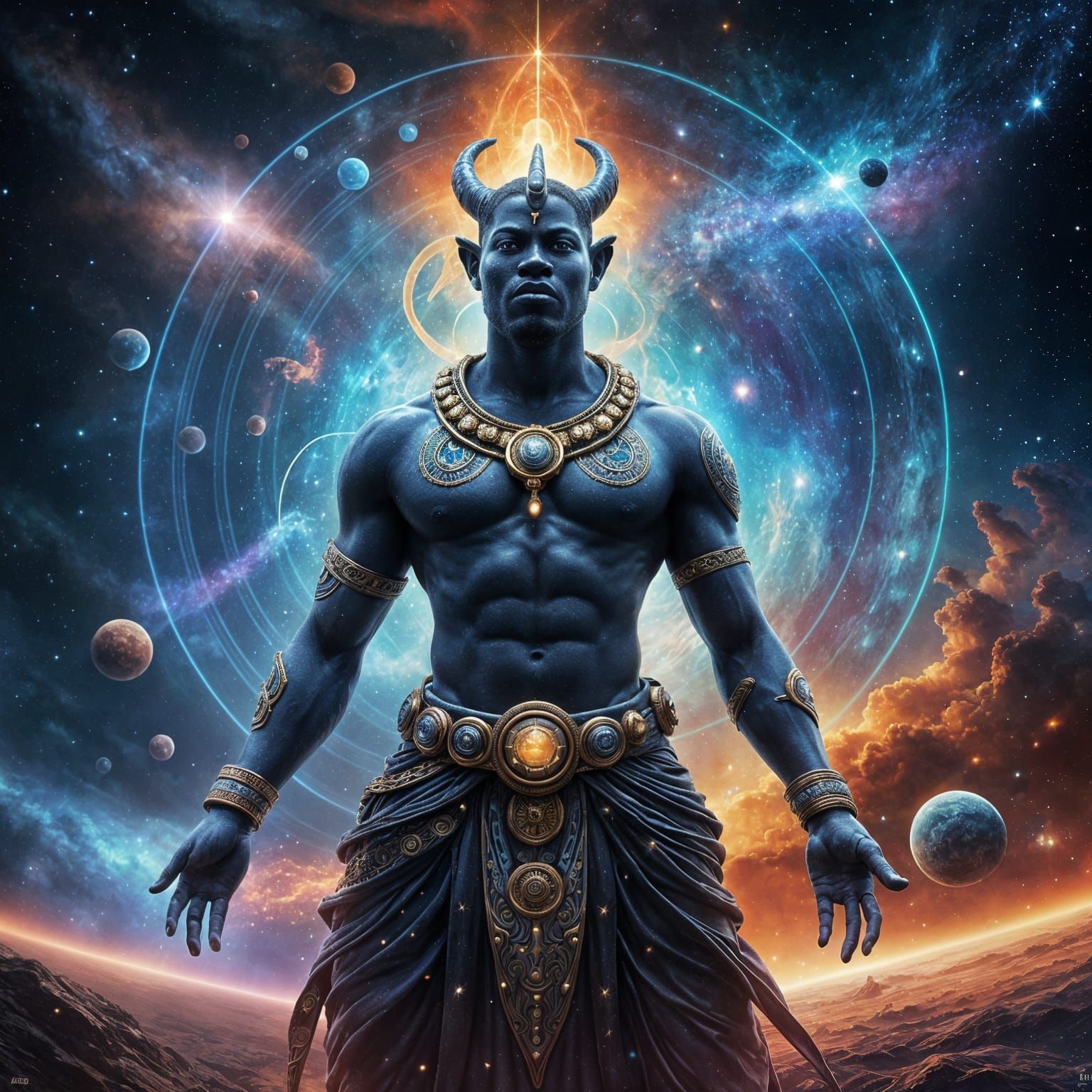 Yoruba Deity on Starship Bridge in Cosmic Nebula