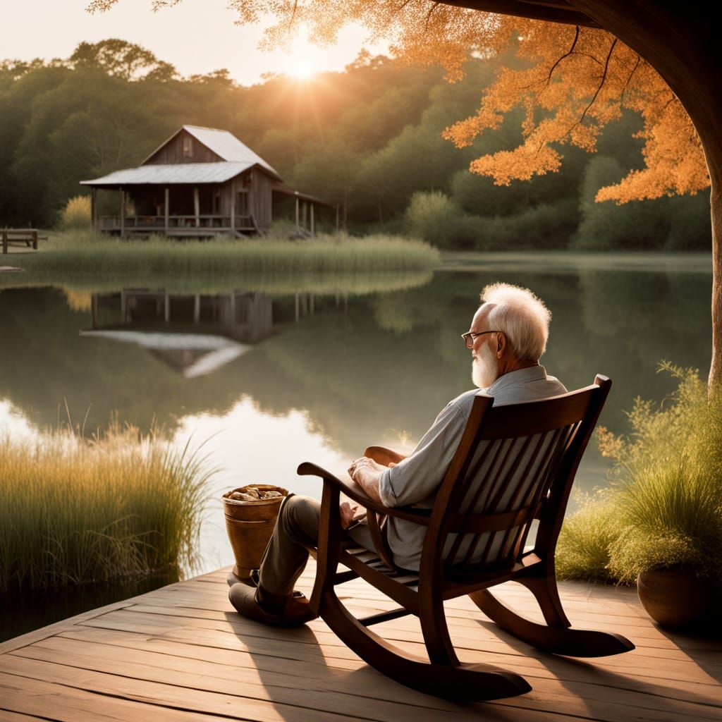 Warmth of Golden Hour on a Weathered Porch