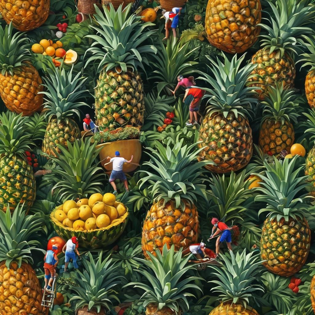 Miniature Climbers Conquer Giant Pineapple, Expressionist Im...