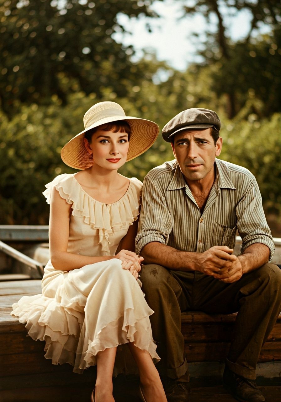 Hepburn and Bogart in Lush African Scene