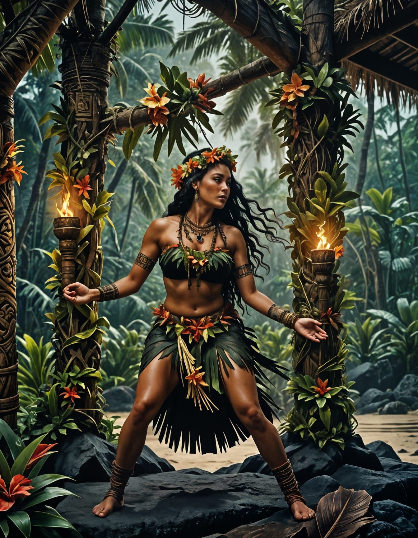 Ethereal Polynesian Hula Girl on Tropical Island