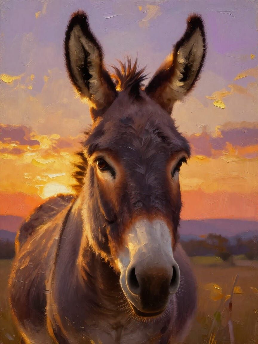 Radiant Donkey Portrait in Golden Sunset Light
